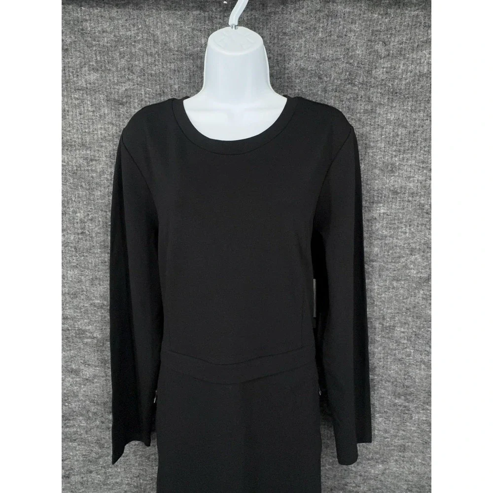 Athleta Ponte Wanderer Dress Womens XL Black Long Sleeve Sheath Zip Pockets